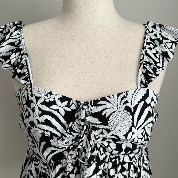 NWT Ann Taylor Loft Black/White Pineapple Flutter Ruffle sleeveless Top Size M - Picture 4 of 11